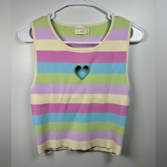 Dreamers by Debut Tops - Striped Pastel Crop Top with Heart Cutout Size XL